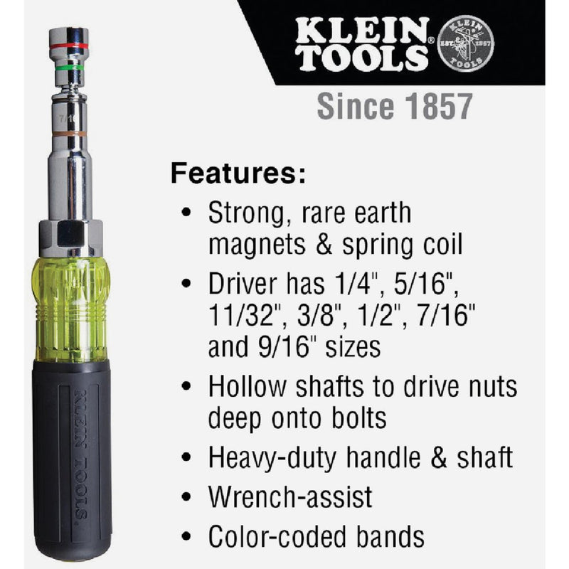 Klein Standard 7-in-1 Multi-Nut Driver with 4 In. Hollow Shank