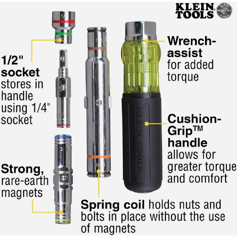 Klein Standard 7-in-1 Multi-Nut Driver with 4 In. Hollow Shank