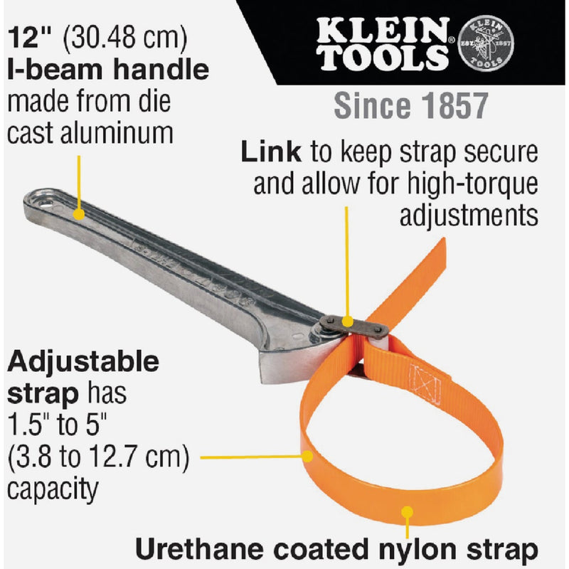 Klein Grip-It 1-1/2 In. to 5 In. Strap Wrench with 12 In. Handle