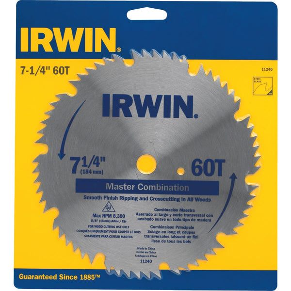 Irwin Steel 7-1/4 In. 60-Tooth Ripping/Crosscutting Circular Saw Blade