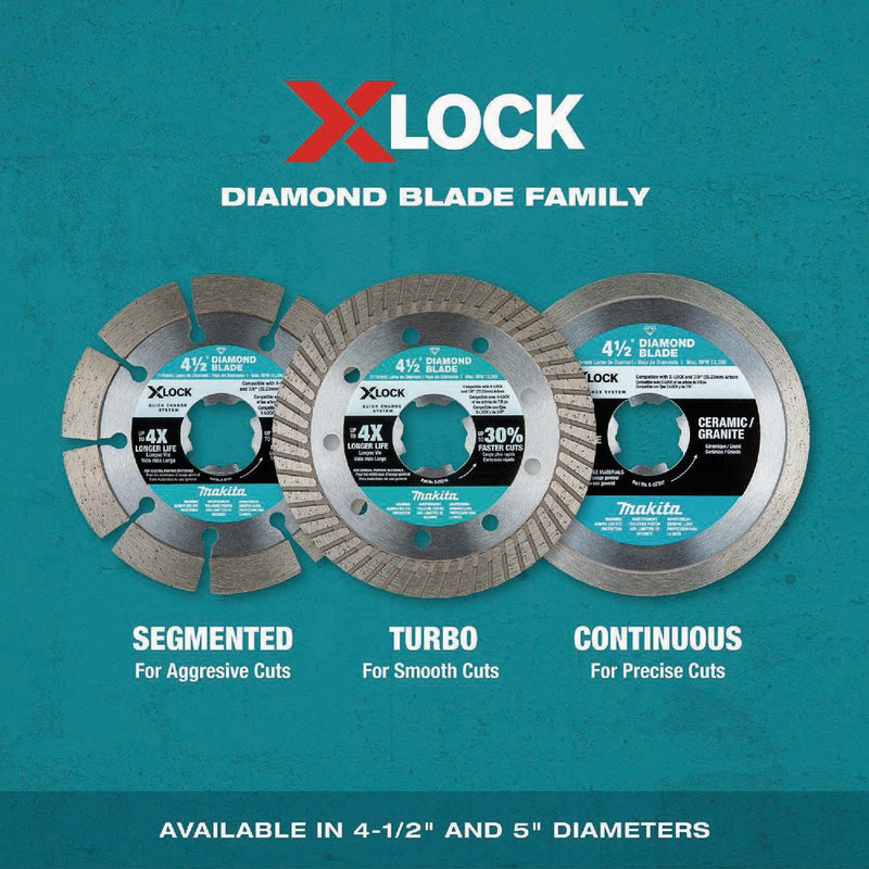 Makita X-LOCK 4-1/2 In. Turbo Rim Dry/Wet Cut Diamond Blade