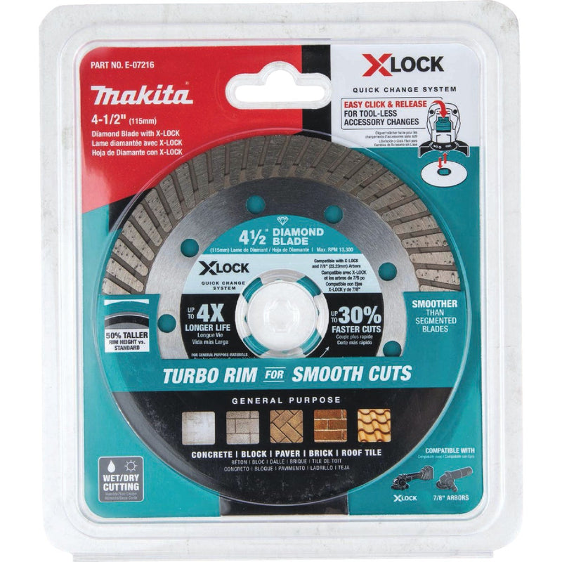 Makita X-LOCK 4-1/2 In. Turbo Rim Dry/Wet Cut Diamond Blade