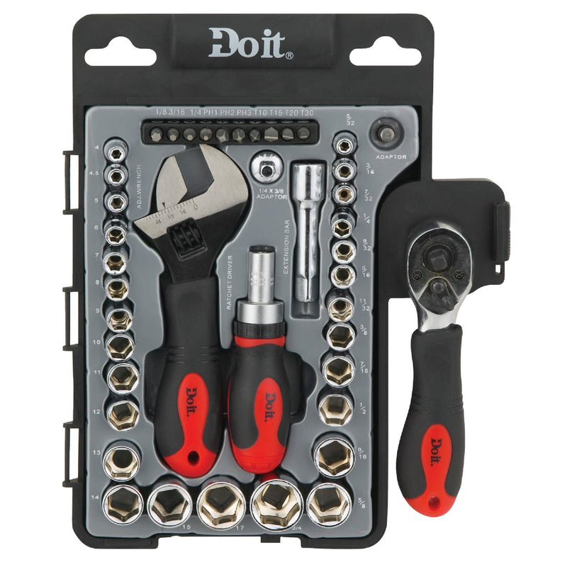 Do it Stubby Standard/Metric 1/4 In. and 3/8 In. Drive 6-Point Shallow Ratchet & Socket Set (43-Piece)