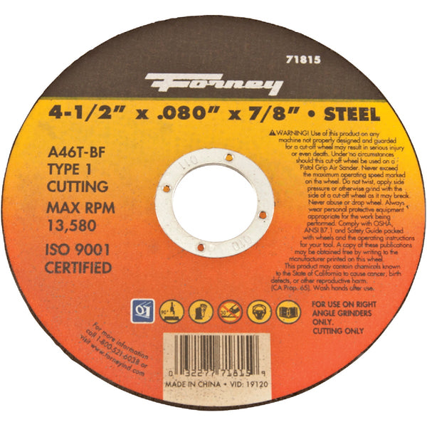 Forney Type 1 4-1/2 In. x .080 In. x 7/8 In. Steel Cut-Off Wheel