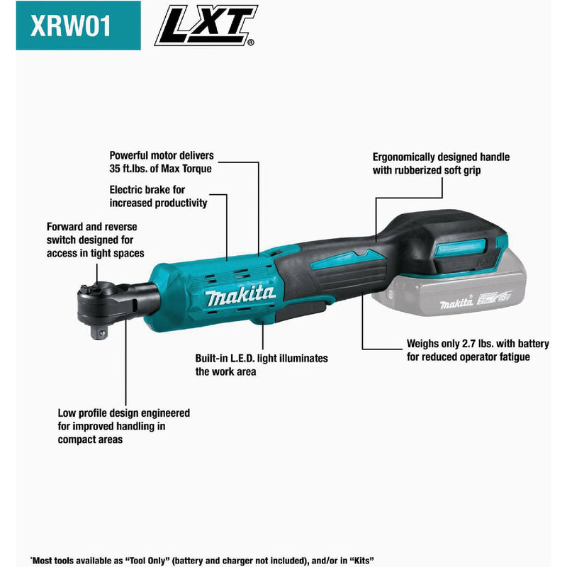 Makita 18-Volt LXT Lithium-Ion 3/8 In. / 1/4 In. Cordless Ratchet (Tool Only)