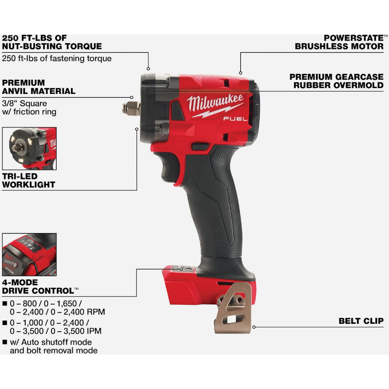 Milwaukee M18 FUEL Brushless 3/8 In. Compact Cordless Impact Wrench with Friction Ring (Tool Only)