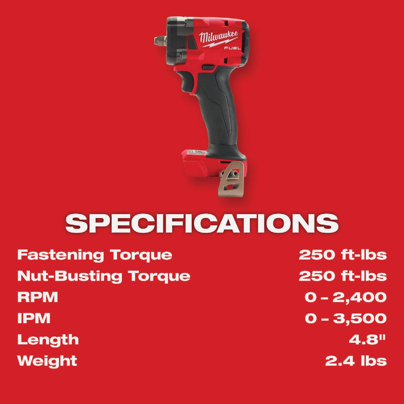 Milwaukee M18 FUEL Brushless 3/8 In. Compact Cordless Impact Wrench with Friction Ring (Tool Only)