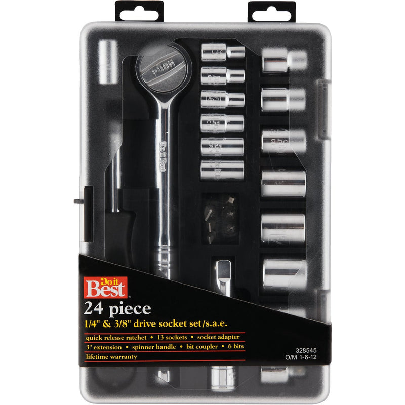 Do it Best Standard 1/4 In. and 3/8 In. Drive 6-Point Shallow Ratchet & Socket Set (24-Piece)