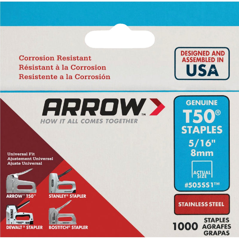 Arrow T50 Heavy-Duty Stainless Steel Staple, 5/16 In. (1000-Pack)