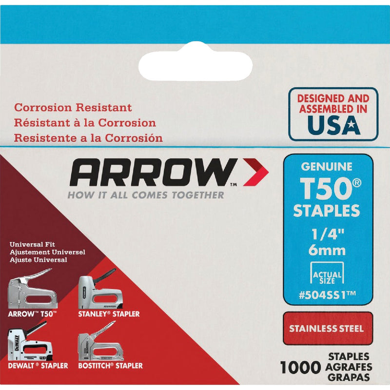 Arrow T50 Heavy-Duty Stainless Steel Staple, 1/4 In. (1000-Pack)