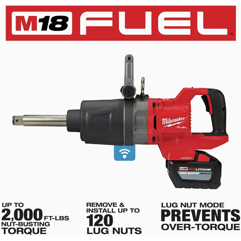 Milwaukee M18 FUEL One-Key Brushless 1 In. D-Handle Extended Anvil High Torque Cordless Impact Wrench Kit with (2) 12.0 Ah Batteries & Charger