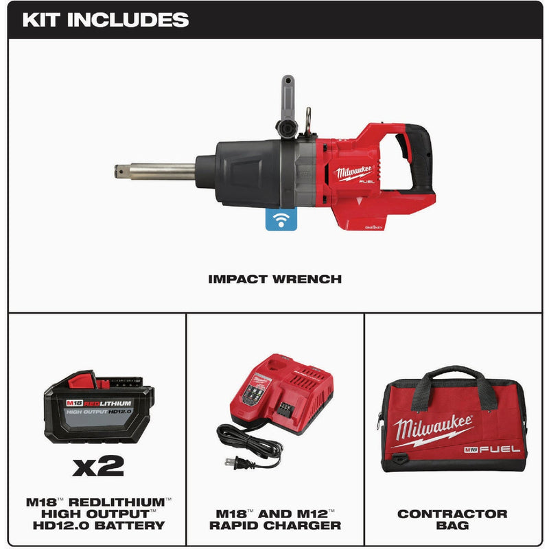 Milwaukee M18 FUEL One-Key Brushless 1 In. D-Handle Extended Anvil High Torque Cordless Impact Wrench Kit with (2) 12.0 Ah Batteries & Charger