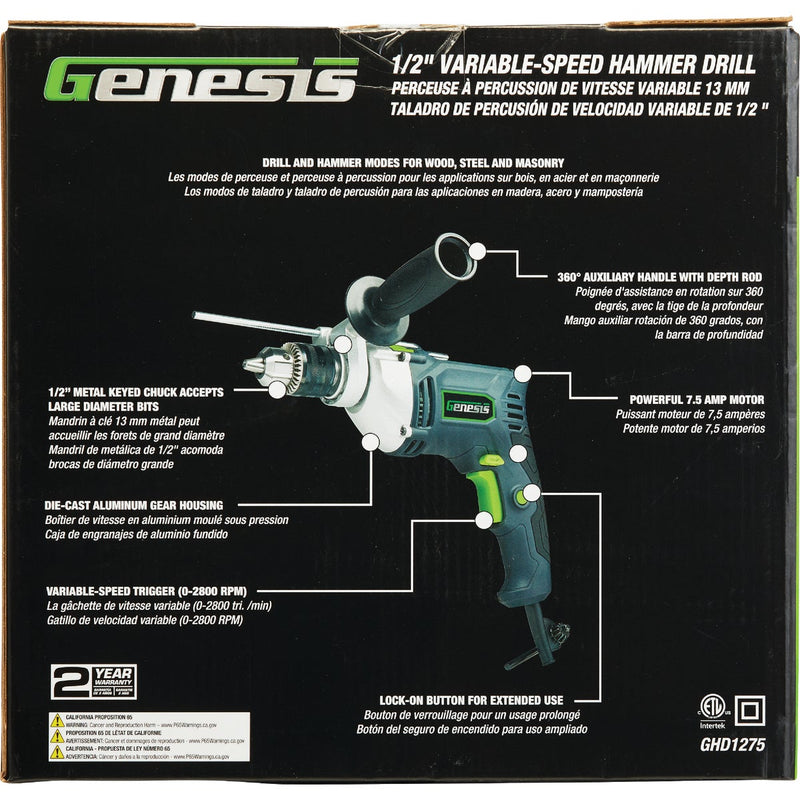 Genesis 7.5A 1/2 In. VSR Electric Hammer Drill