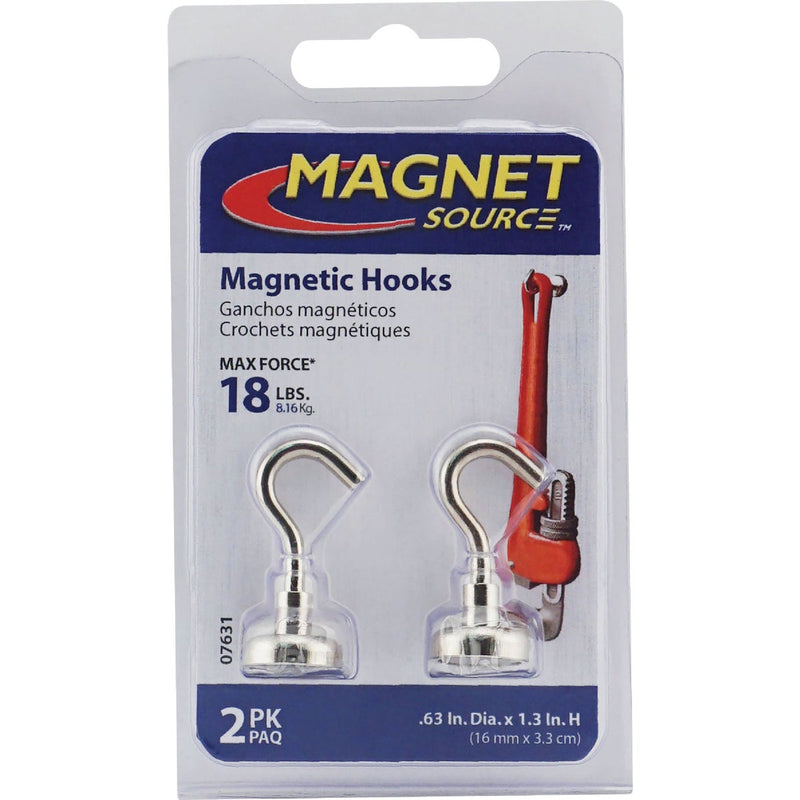 MagnetSource Grade 42 Neodymium 18 Lb. Capacity Magnet Hook (2-Pack)