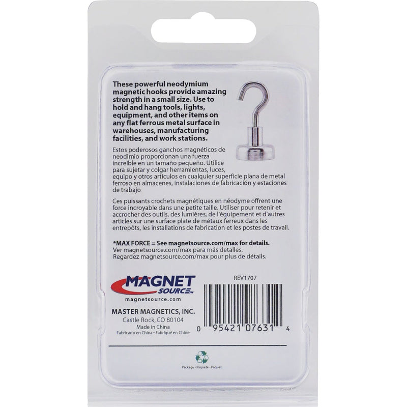 MagnetSource Grade 42 Neodymium 18 Lb. Capacity Magnet Hook (2-Pack)
