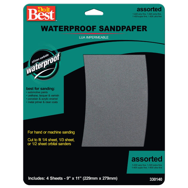 Do it Best Waterproof 9 In. x 11 In. 600/440/320/220 Grit Assorted Grade Sandpaper (4-Pack)