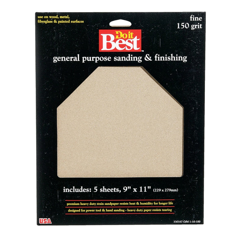 Do it Best General Purpose 9 In. x 11 In. 150 Grit Fine Sandpaper (5-Pack)