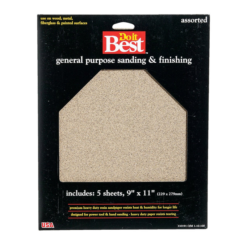 Do it Best General Purpose 9 In. x 11 In. 220/150/100/60 Grit Assorted Grade Sandpaper (5-Pack)