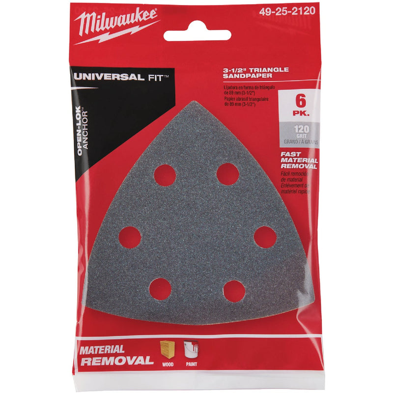 Milwaukee OPEN-LOK 3-1/2 In. 120 Grit Triangle Sandpaper (6-Pack)