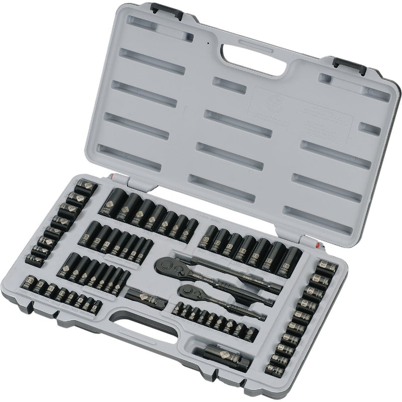 Stanley Standard/Metric 1/4 In. Drive & 3/8 In. Drive Black Chrome Combination Ratchet & Socket Set (69-Piece)