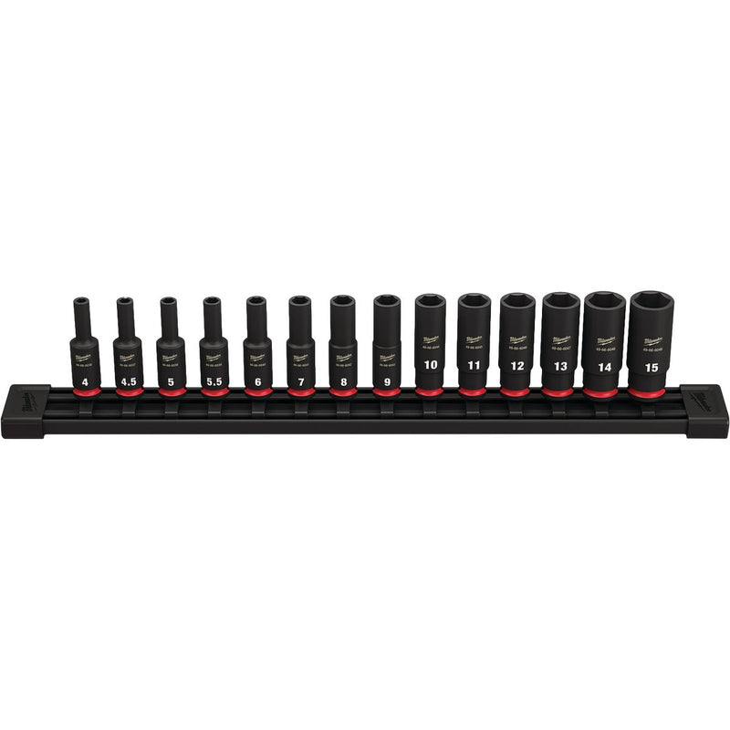 Milwaukee SHOCKWAVE Metric 1/4 In. Drive 6-Point Deep Impact Driver Set (14-Piece)