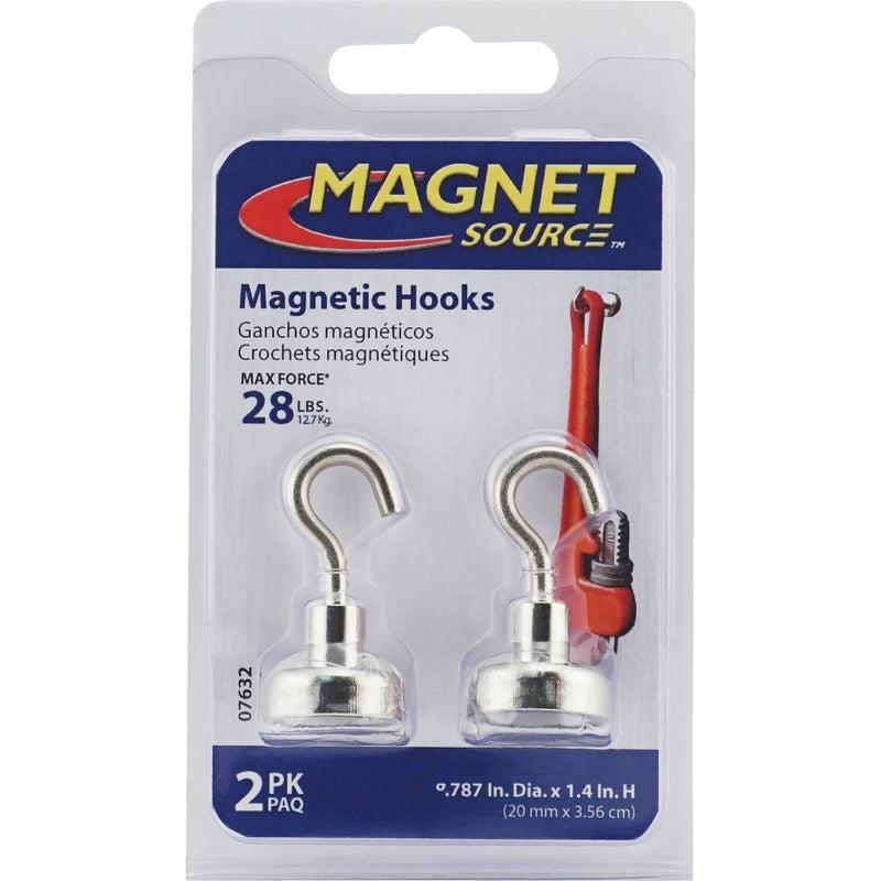 MagnetSource Grade 42 Neodymium 28 Lb. Capacity Magnet Hook (2-Pack)