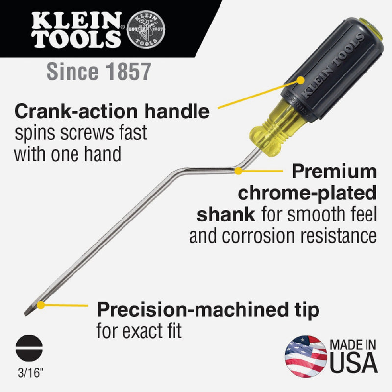 Klein 3/16 In. Cabinet-Tip 6 In. x 9-3/4 In. Rotary Screwdriver