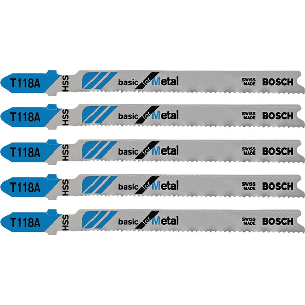 Bosch T-Shank 3-5/8 In. x 24 TPI High Carbon Steel Jig Saw Blade, Basic for Metal (5-Pack)