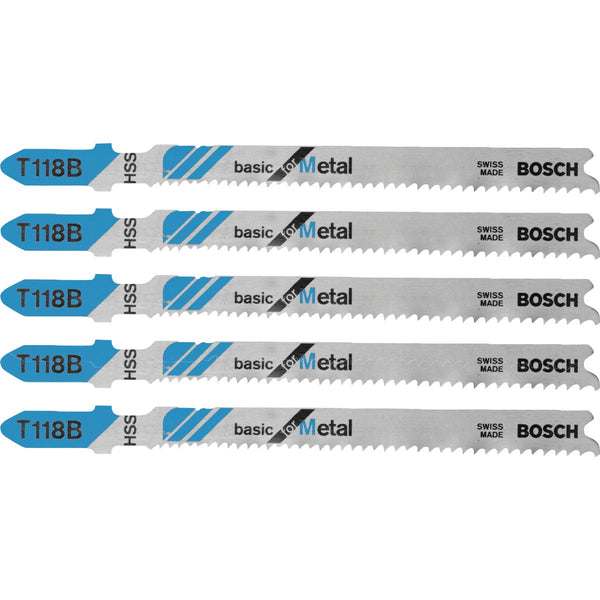Bosch T-Shank 3-5/8 In. x 11-14 TPI High Speed Steel Jig Saw Blade, Basic for Metal (5-Pack)