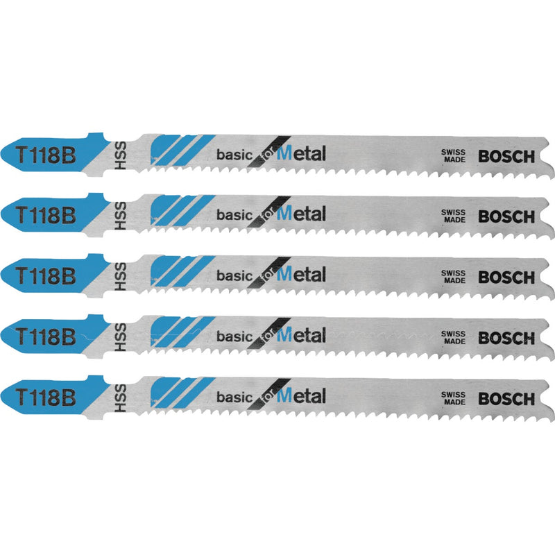 Bosch T-Shank 3-5/8 In. x 11-14 TPI High Speed Steel Jig Saw Blade, Basic for Metal (5-Pack)