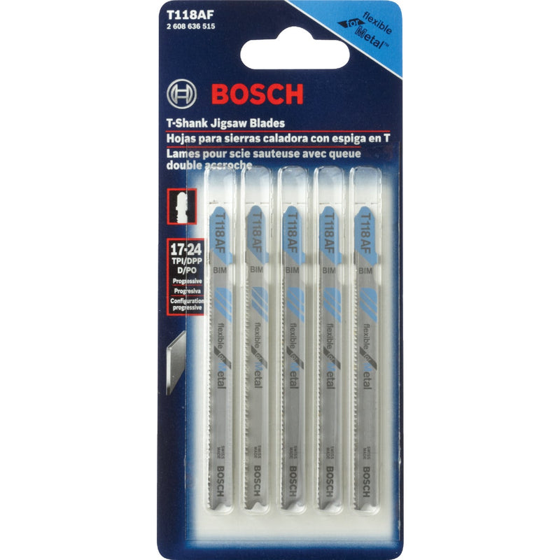 Bosch T-Shank 3-5/8 In. x 17-24 TPI Bi-Metal Jig Saw Blade, Flexible for Metal (5-Pack)