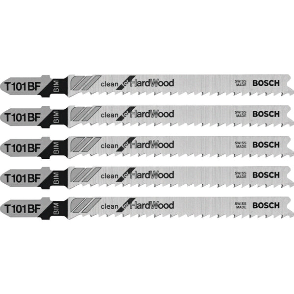 Bosch T-Shank 4 In. x 10 TPI Bi-Metal Jig Saw Blade, Clean for Hardwood (5-Pack)