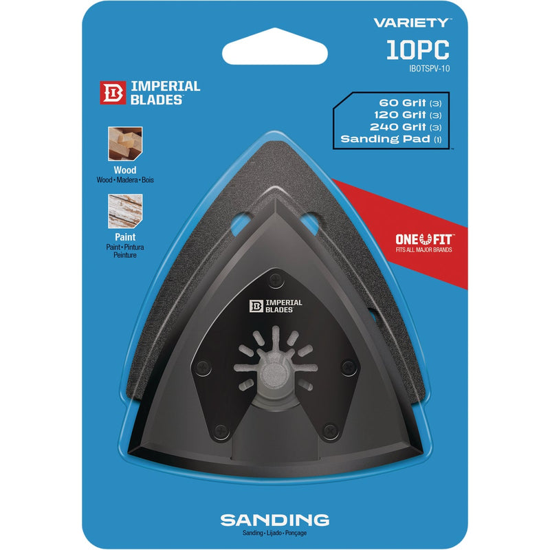 Imperial Blades ONE FIT 60/120/240 Grit Triangle Sandpaper Variety Pack w/Sanding Pad (10-Pack)