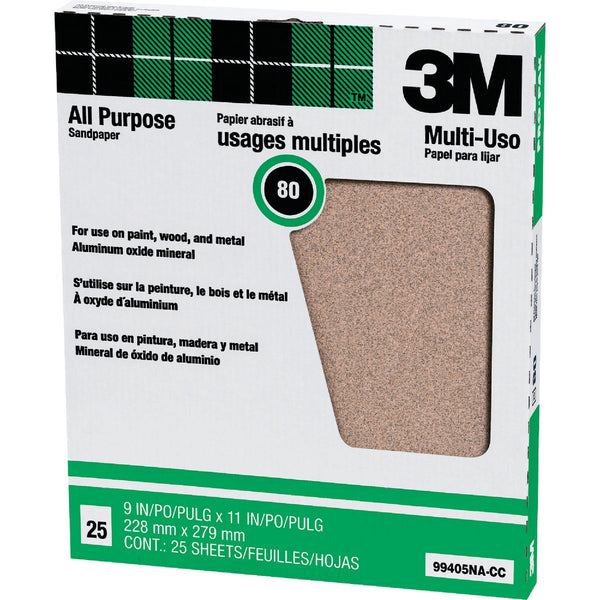 3M Pro-Pak 9 In. x 11 In. All Purpose Medium Sandpaper, 80 Grit (25-Pack)