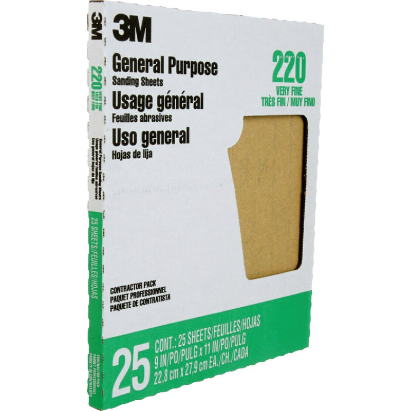 3M General Purpose 9 In. x 11 In. Aluminum Oxide Very Fine Sandpaper, 220 Grit (25-Pack)