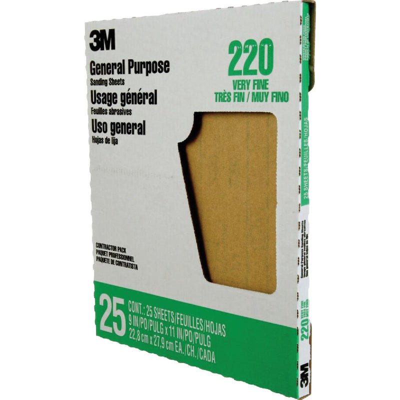 3M General Purpose 9 In. x 11 In. Aluminum Oxide Very Fine Sandpaper, 220 Grit (25-Pack)