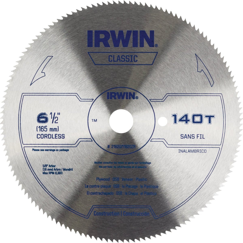 Irwin Steel 6-1/2 In. 140-Tooth Ripping/Crosscutting Circular Saw Blade