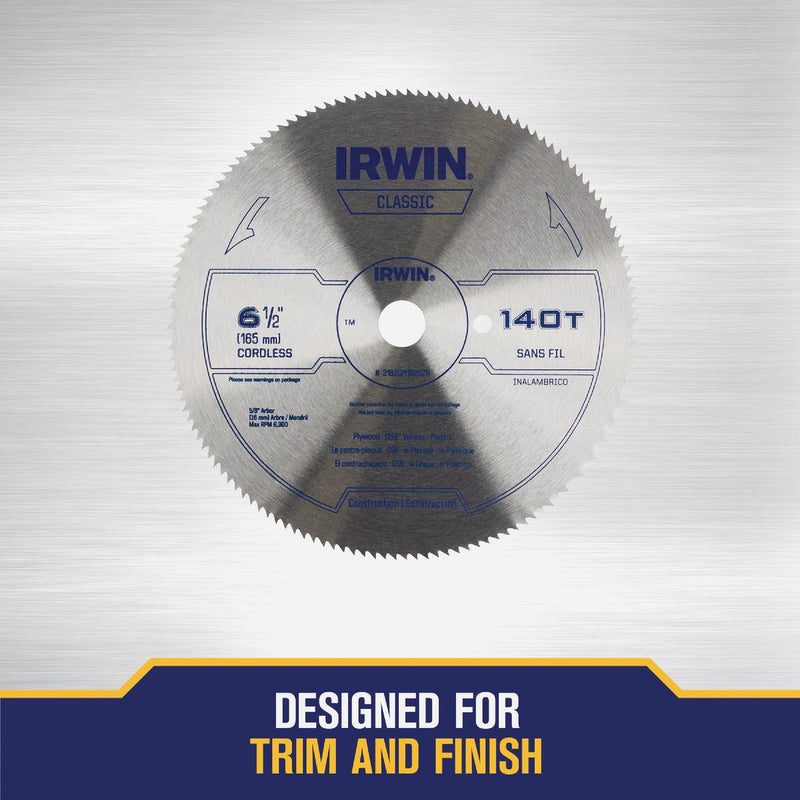 Irwin Steel 6-1/2 In. 140-Tooth Ripping/Crosscutting Circular Saw Blade