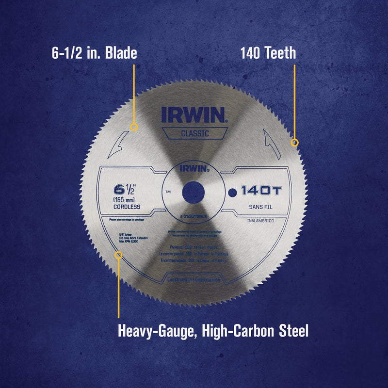 Irwin Steel 6-1/2 In. 140-Tooth Ripping/Crosscutting Circular Saw Blade