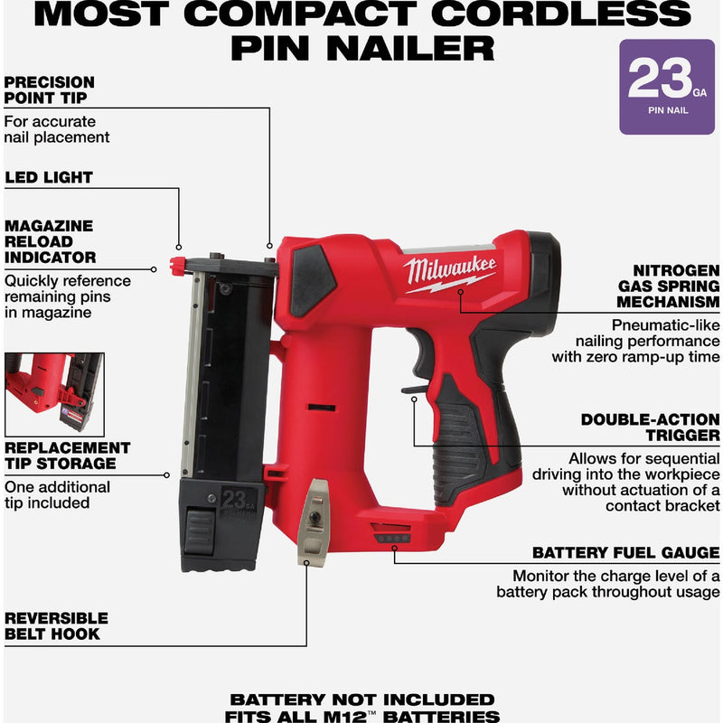 Milwaukee M12 23-Gauge Cordless Pin Nailer (Tool Only)