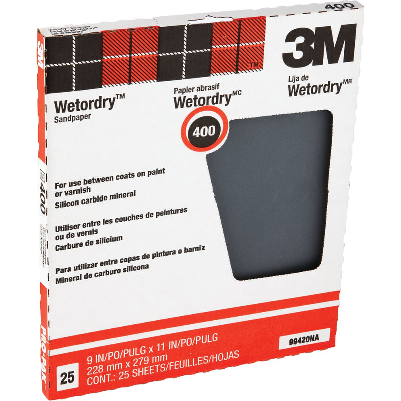 3M Wetordry Pro-Pak 9 In. x 11 In. Super Fine Between Finish Coats Sanding Sheets, 400 Grit (25-Pack)