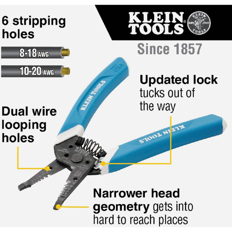 Klein 7.4 In. 8 to 18 AWG Solid, 10 to 20 Stranded Wire Stripper