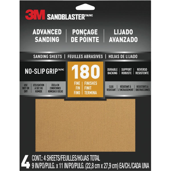3M SandBlaster 9 In. x 11 In. Advanced Sanding Sheets with No-Slip Grip, 180 Grit (4-Pack)