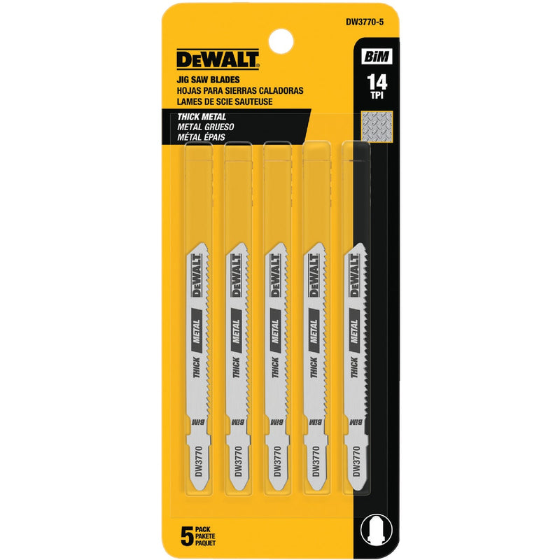 DeWalt T-Shank 3 In. x 14 TPI High Carbon Steel Jig Saw Blade, Thick Metal (5-Pack)