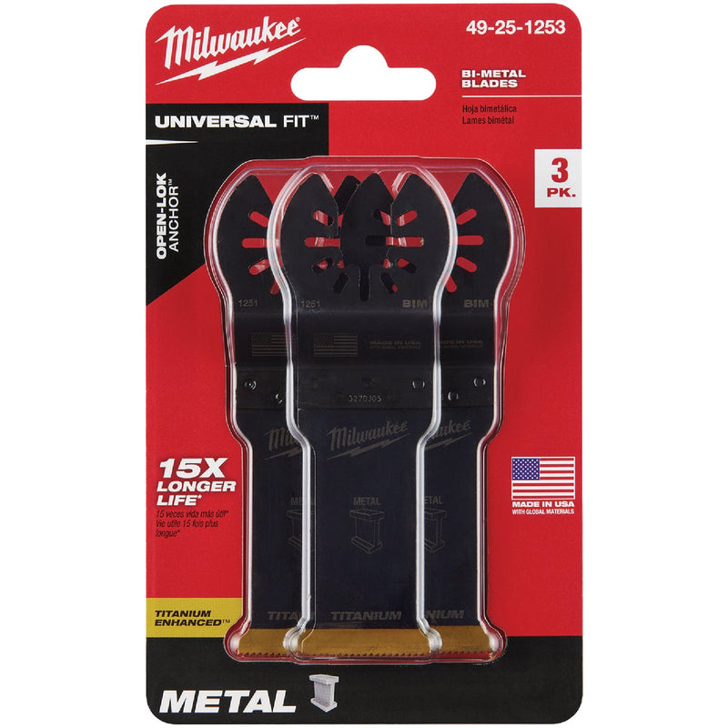 Milwaukee OPEN-LOK 1-1/8 In. Titanium Enhanced Bi-Metal Oscillating Blade (3-Pack)