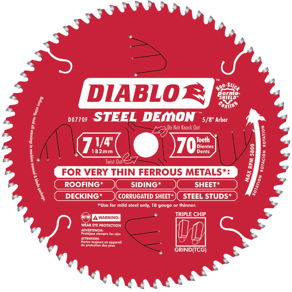 Diablo Steel Demon 7-1/4 In. 70-Tooth Thin Ferrous Metals Circular Saw Blade