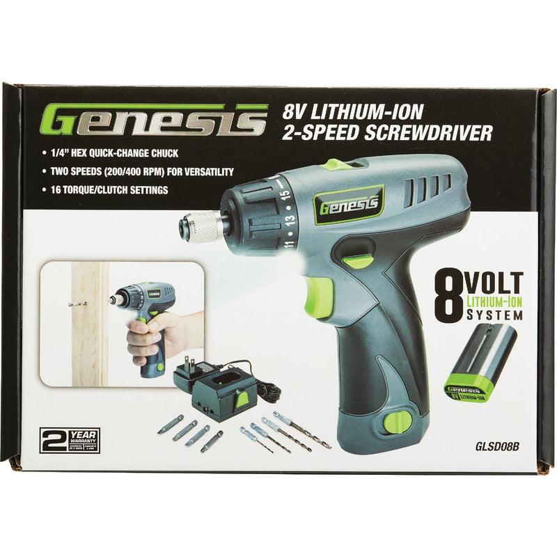 Genesis 8-Volt Lithium-Ion 1/4 In. Hex 2-Speed Cordless Screwdriver Kit