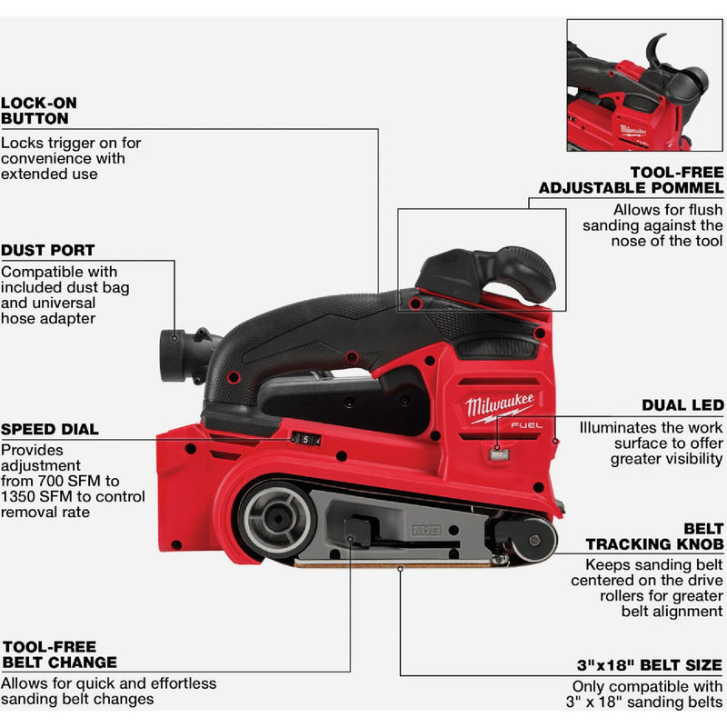 Milwaukee M18 FUEL Brushless 3 In. x 18 In. Cordless Belt Sander (Tool Only)