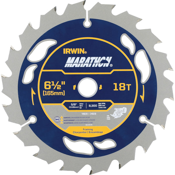 Irwin Marathon 6-1/2 In. 18-Tooth Framing/Ripping Circular Saw Blade