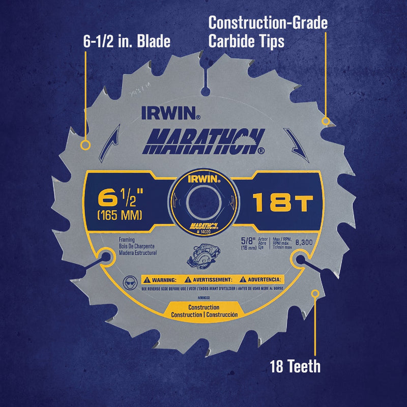 Irwin Marathon 6-1/2 In. 18-Tooth Framing/Ripping Circular Saw Blade